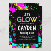 ネオングロー絵を描（ばちゃばちゃ）跳ねる誕生日 招待状 (正面/裏面)