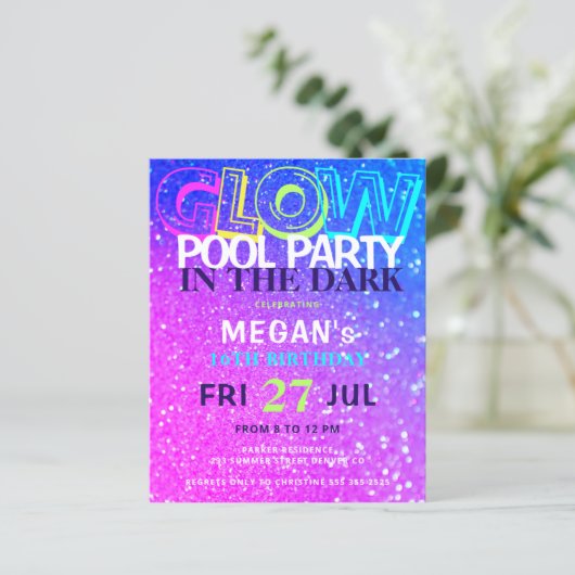 ネオングロー10代の予算の誕生日パーティーの招待 (スタンド正面)