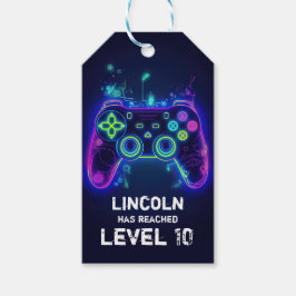 ネオンゲーマーアーケードビデオゲームレベルアップ誕生日 ギフトタグ