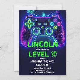 ネオンゲーマーアーケードビデオゲームレベルアップ誕生日 招待状