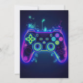 ネオンゲーマーアーケードビデオゲームレベルアップ誕生日 招待状 (裏面)