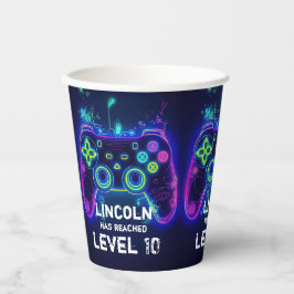 ネオンゲーマーアーケードビデオゲームレベルアップ誕生日 紙コップ