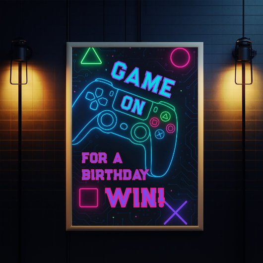 ネオンゲーマーパーティー – ビデオゲーム誕生日 招待状