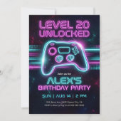 ネオンゲーマー誕生日招待状 ゲーム ティーンの男の子用 招待状 (正面)
