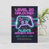 ネオンゲーマー誕生日招待状 ゲーム ティーンの男の子用 招待状 (スタンド正面)