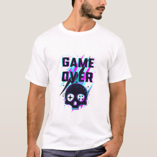 ネオンゲームオーバースカルゲームTシャツレトロ80年代グリッチ Tシャツ