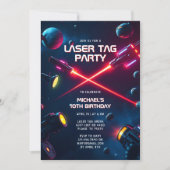 ネオンゲーム宇宙レーザーラベル誕生日パーティー 招待状 (正面)