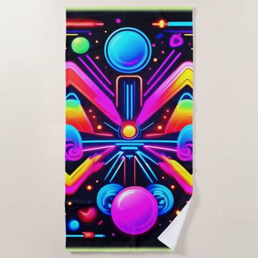 ネオンコズミック万華鏡のように千変万化するパターン ビーチタオル (正面)