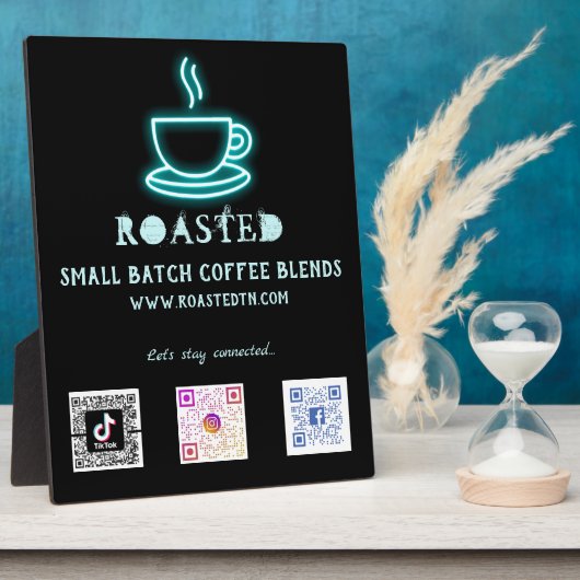 ネオンコーヒーカップソーシャルメディアQRコード フォトプラーク (側面)