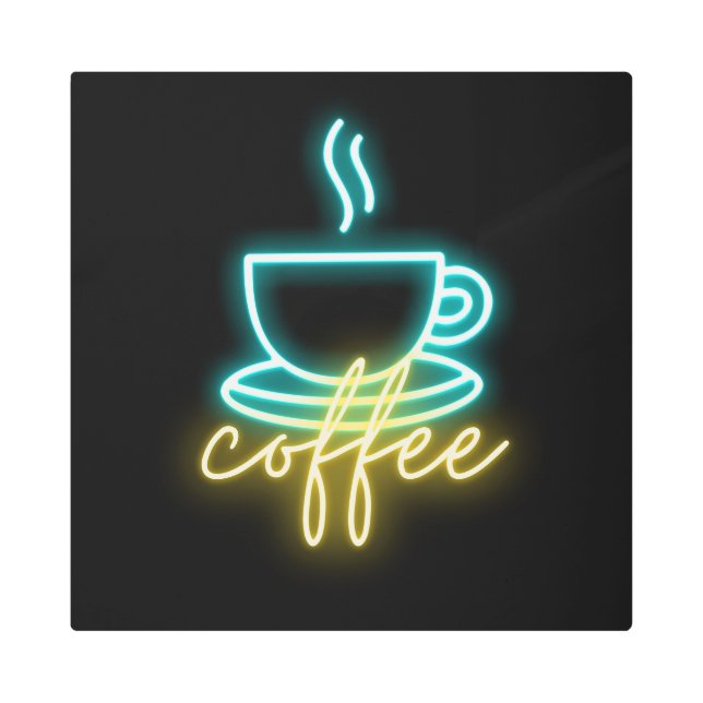 ネオンコーヒーシンボル&文字メタルウォールアート メタルプリント (正面)