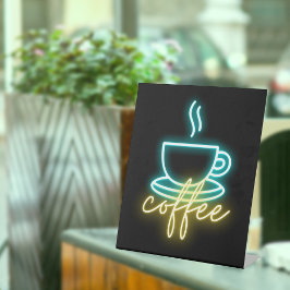 ネオンコーヒーシンボル&文字 台座サイン