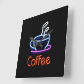 ネオンコーヒー印 スクエア壁時計 (傾斜)