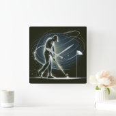 ネオンゴルファーがボールを投げる スクエア壁時計 (ホーム)