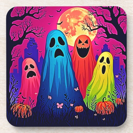 ネオンゴーストのハロウィンパーティーデザイン コースター (正面)