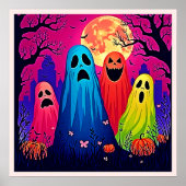 ネオンゴーストのハロウィンパーティーデザイン ポスター (正面)