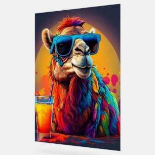 ネオンサイケデリックなサングラスをかけたラクダ ポップアート アクリルサイン