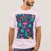 ネオンサイケデリックキノコの森の夢 Tシャツ (正面)
