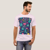 ネオンサイケデリックキノコの森の夢 Tシャツ (正面フル)