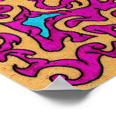 ネオンサイケデリックピンクバロックの花柄 ポスター (角)