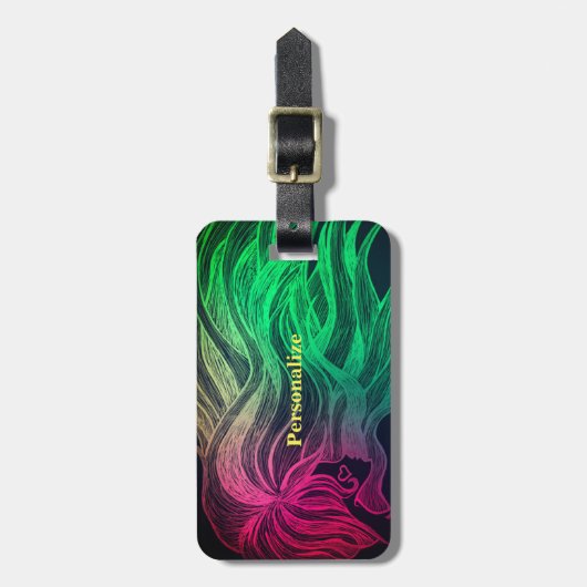 ネオンサイケデリック波状髪の個人用旅行 ラゲッジタグ (正面縦)