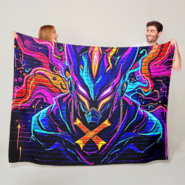 ネオンサイバーガーディアンアート フリースブランケット