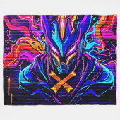 ネオンサイバーガーディアンアート フリースブランケット (正面(横))