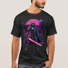ネオンサイバーサムライ ヴェイパーウェーブ戦士アート Tシャツ