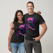 ネオンサイバーサムライ ヴェイパーウェーブ戦士アート Tシャツ (ユニセックス)