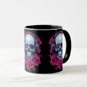ネオンサイバーデススカルとバラブラック マグカップ (正面右)