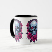 ネオンサイバーデススカルとバラホワイト マグカップ (正面左)