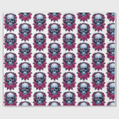 ネオンサイバーデススカルとバラホワイト ラッピングペーパー (フラット)