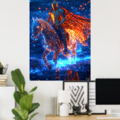 ネオンサイバーナイト白熱［赤熱］光を放つオン馬 – 未来的 ポスター (ホームオフィス)