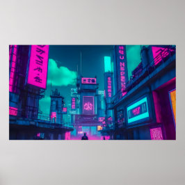 ネオンサイバーパンクシティスケープゲーマーウォールアート ポスター