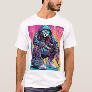 ネオンサイバーパンクラスタファリ猫 Tシャツ