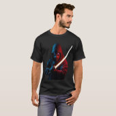 ネオンサイバーパンク忍者 - グローイングカタナグラフィック Tシャツ (正面フル)
