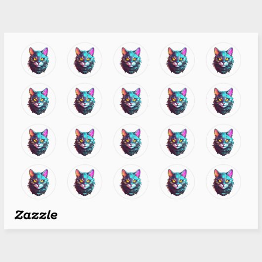 ネオンサイバー猫 ラウンドシール (シート)