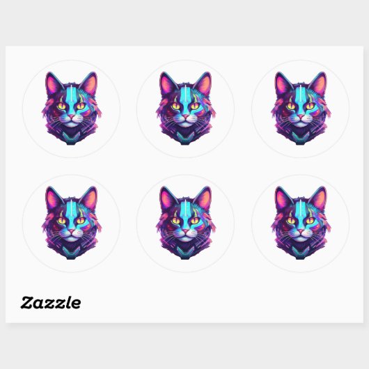 ネオンサイバー猫 ラウンドシール (シート)