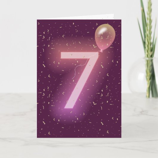 ネオンサインとバルーンの7歳の誕生日 カード (正面)