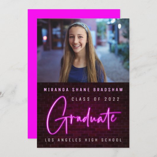 ネオンサインのピンクの大学院写真 案内状 (正面/裏面)