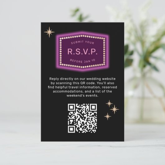 ネオンサインベガス結婚のQRコードオンラインRSVP 出欠カード (スタンド正面)
