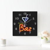 ネオンサインホームバー パーソナライズされた スクエア壁時計 (ホーム)