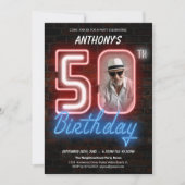 ネオンサインレトロカスタム写真50th誕生日パーティー 招待状 (正面)