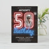ネオンサインレトロカスタム写真50th誕生日パーティー 招待状 (スタンド正面)