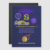 ネオンサインレーシングカーをテーマにした男の子2nd誕生日パーティー マグネット招待状 (正面/裏面)