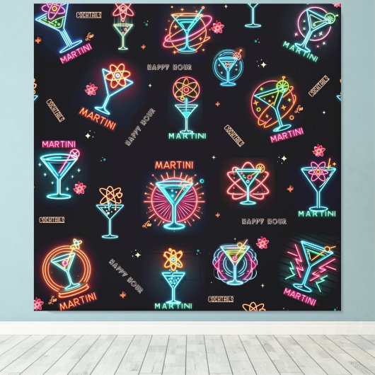 ネオンサイン宇宙エイジアトミックマルティニカクテルプリント キャンバスプリント (インサイチュ (ウッドフロア))