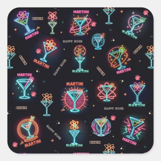 ネオンサイン宇宙エイジアトミックマルティニカクテルプリント スクエアシール (正面)