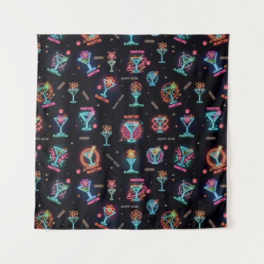 ネオンサイン宇宙エイジアトミックマルティニカクテルプリント タペストリー (正面)