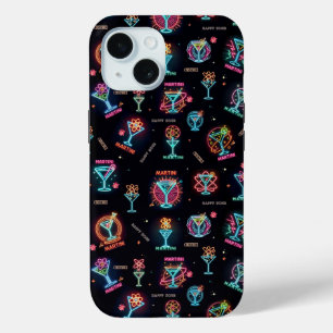 ネオンサイン宇宙エイジアトミックマルティニカクテルプリント iPhone 15ケース