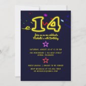 ネオンサイン14歳の誕生日パーティーへの招待 招待状 (正面)