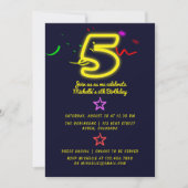 ネオンサイン 5歳の誕生日パーティー招待状 招待状 (正面)